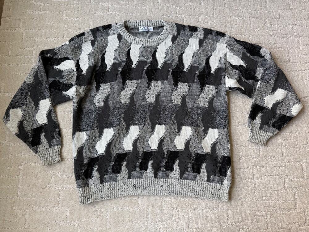 VTG Area by Tag Sweater Crewneck Heavyweight 80s Geometric Coogie Style